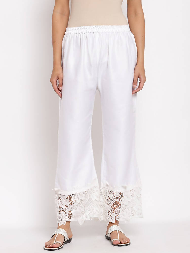 Myshka Women's White Cotton Solid Casual Trouser | Grocsy
