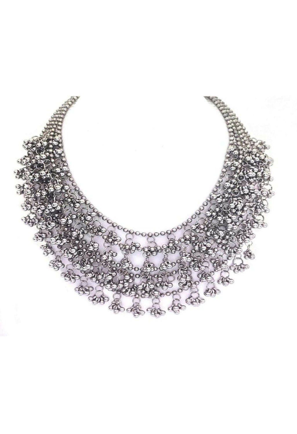 Mominos Fashion Johar Kamal Oxidised Silver-Plated Brass Finish Ghungroo Necklace with Earrings For Women