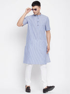 Even Apparels Blue Men's H/S Pure Cotton Kurta With Band Collar | Grocsy