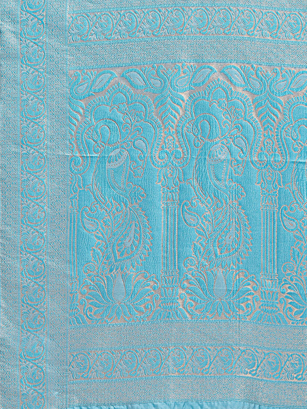 Shree Shyam Fashion Banarasi Silk Cream & Sky Blue Saree | Grocsy
