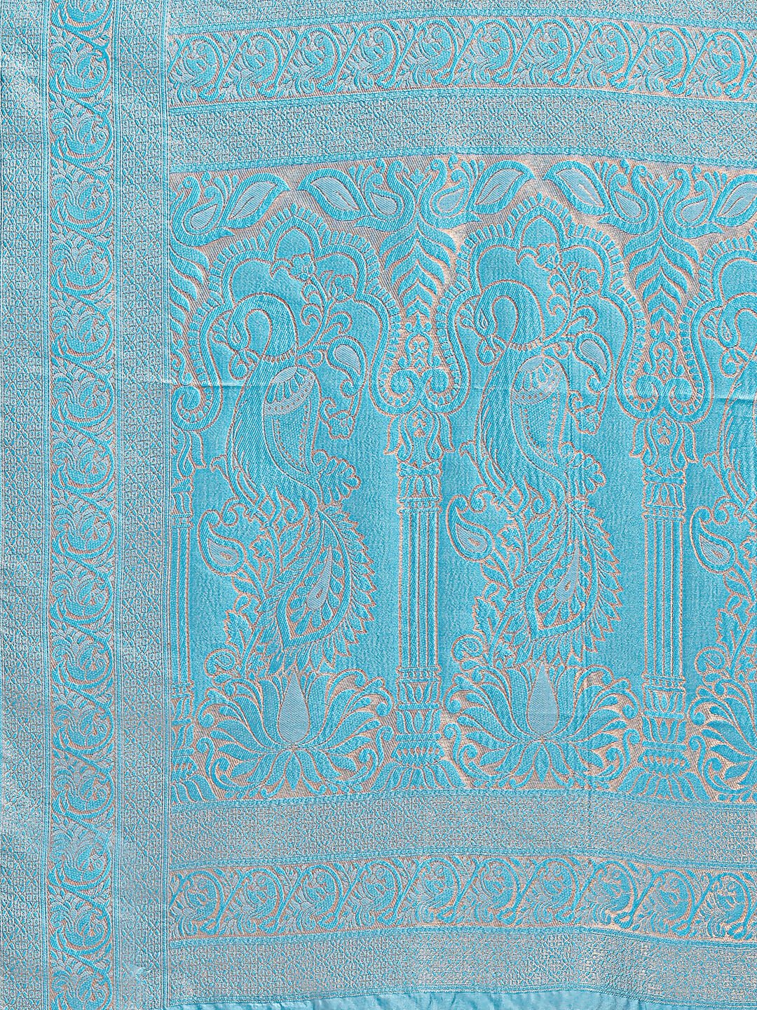 Shree Shyam Fashion Banarasi Silk Cream & Sky Blue Saree | Grocsy