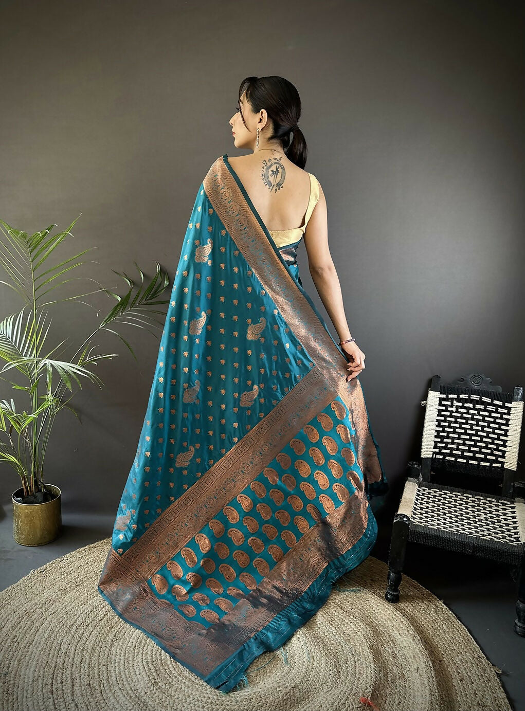 Joban Fashion Banarasi Blue Woven Soft Silk Saree | Grocsy