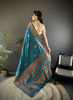 Joban Fashion Banarasi Blue Woven Soft Silk Saree | Grocsy