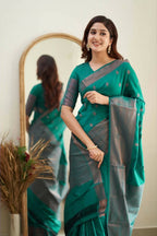 DEIANA'S Beautiful Designer Golden zari Soft Lichi Silk Saree - Rama | Grocsy