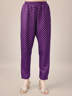 Jyoti Fashion Women's Purple Rayon Print with Embroidery & Fancy Lace Work Kurta with Trouser & Dupatta | Grocsy
