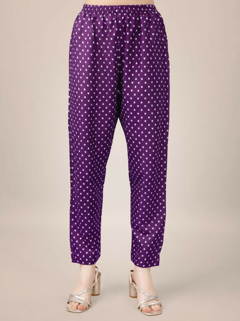 Jyoti Fashion Women's Purple Rayon Print with Embroidery & Fancy Lace Work Kurta with Trouser & Dupatta | Grocsy