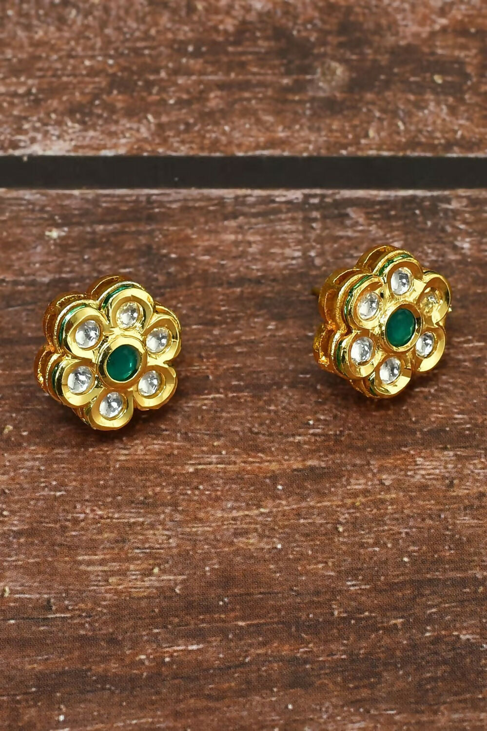 Joban Fashion Women Kundan , Brass Golden White Green Earrings | Grocsy