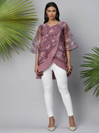 Ahalyaa Women Mauve Organza Digital Printed Tunic | Grocsy