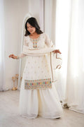 Lehenga Mart Designer Sharara Suit With Kurta, Sharara, Dupatta For Women-Off White | Grocsy