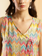 Women Multicolor Angrakha Poly Chanderi Printed Kurta - Shurma | Grocsy