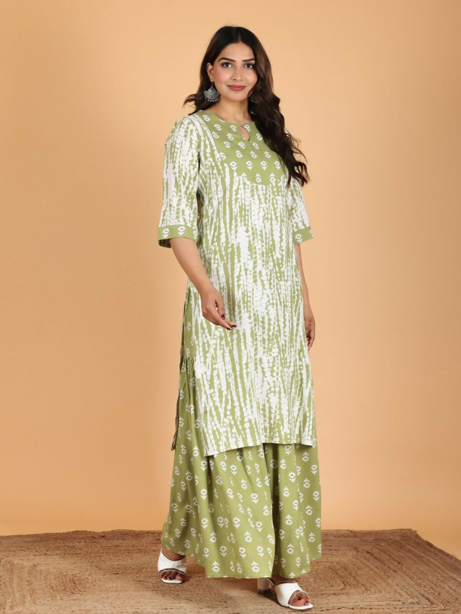 Aramya Straight Rayon Tie-Dye Print Women's Kurta - Green | Grocsy