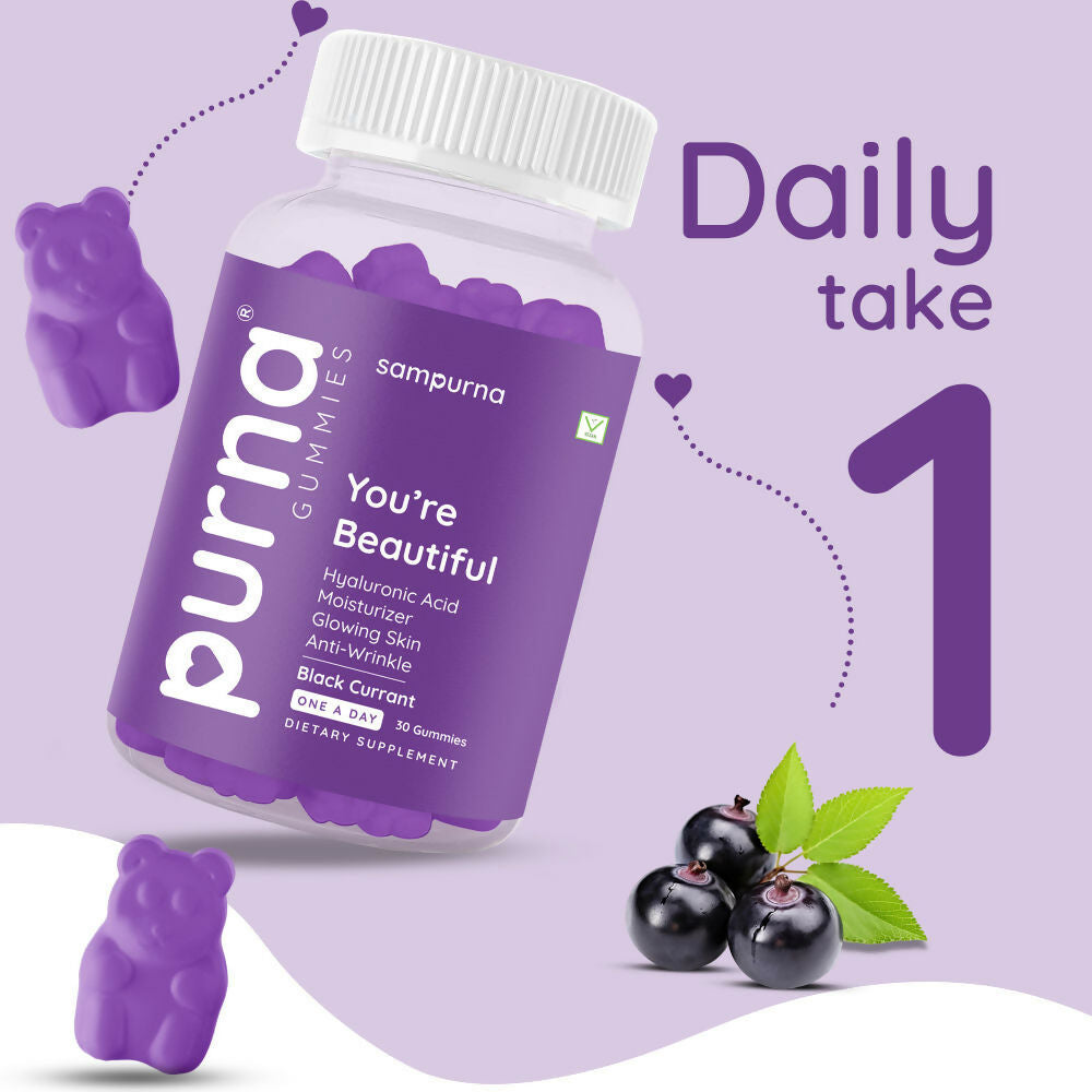 Purna Sampurna You're Beautiful Hyaluronic Acid Gummies - Black Currant | Grocsy
