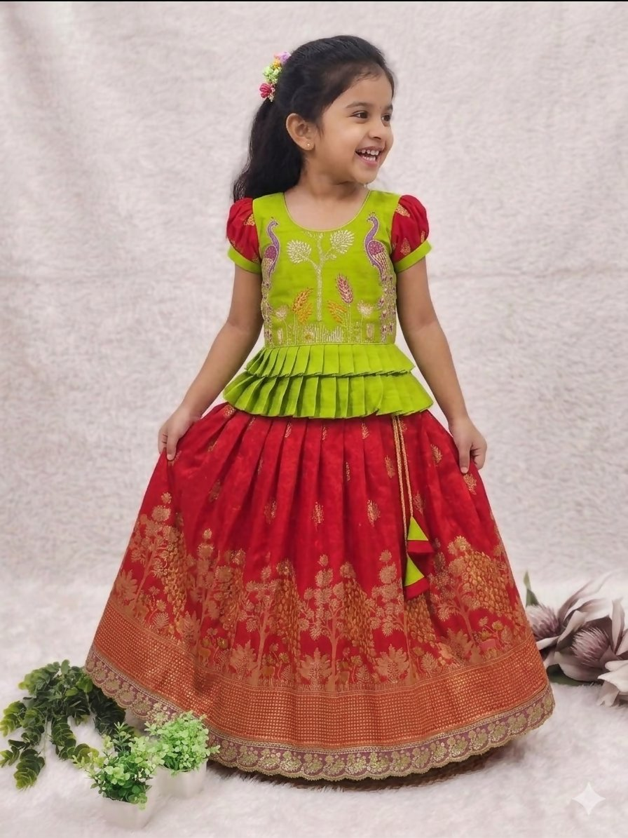 Teeya Creation New Kids Red Color Little Deer Forest Fantasy Lehenga Choli Set -Green | Grocsy