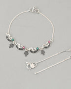 VOJ Set of 2 Silver Plated Multi Color Meenakari Anklet | Grocsy