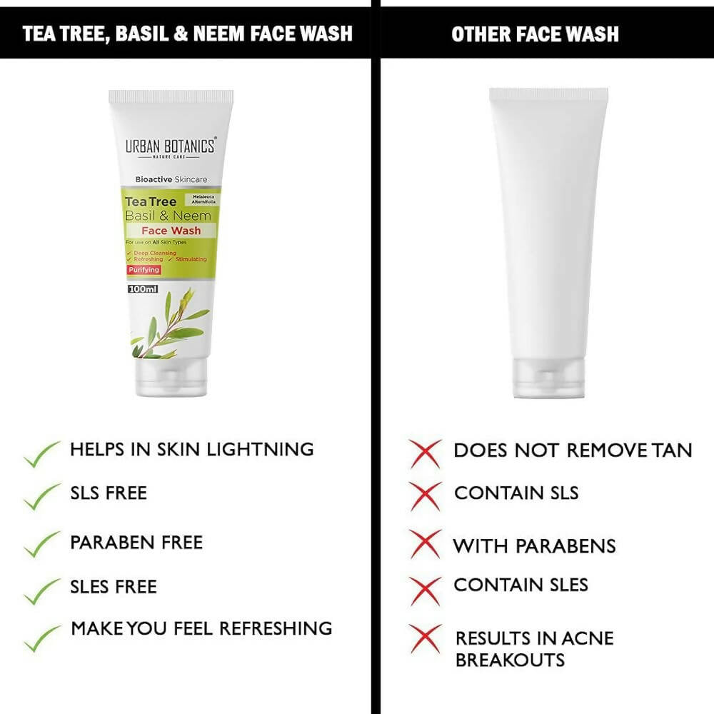 Urban Botanics Tea Tree, Basil & Purifying Neem Face Wash | Grocsy