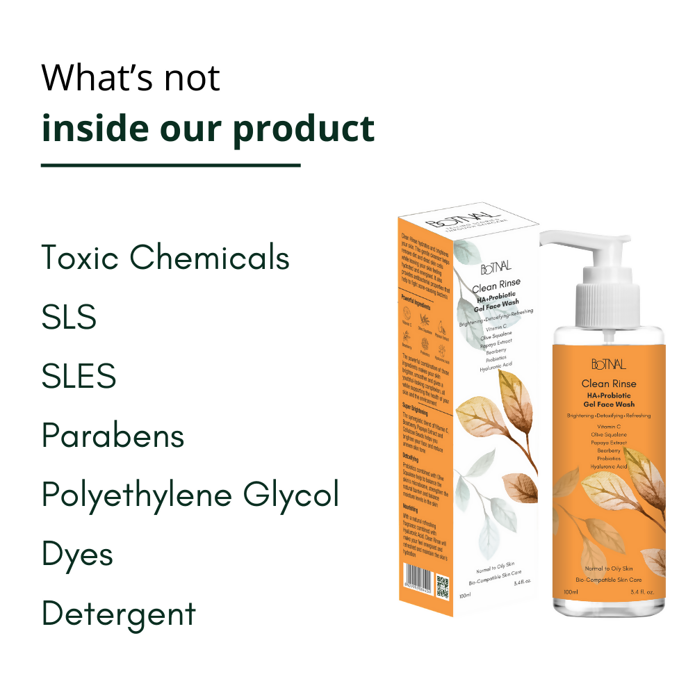 Botnal Clean Rinse Probiotic Gel Face Wash With Vitamin C, Hyaluronic Acid and Papaya | Grocsy