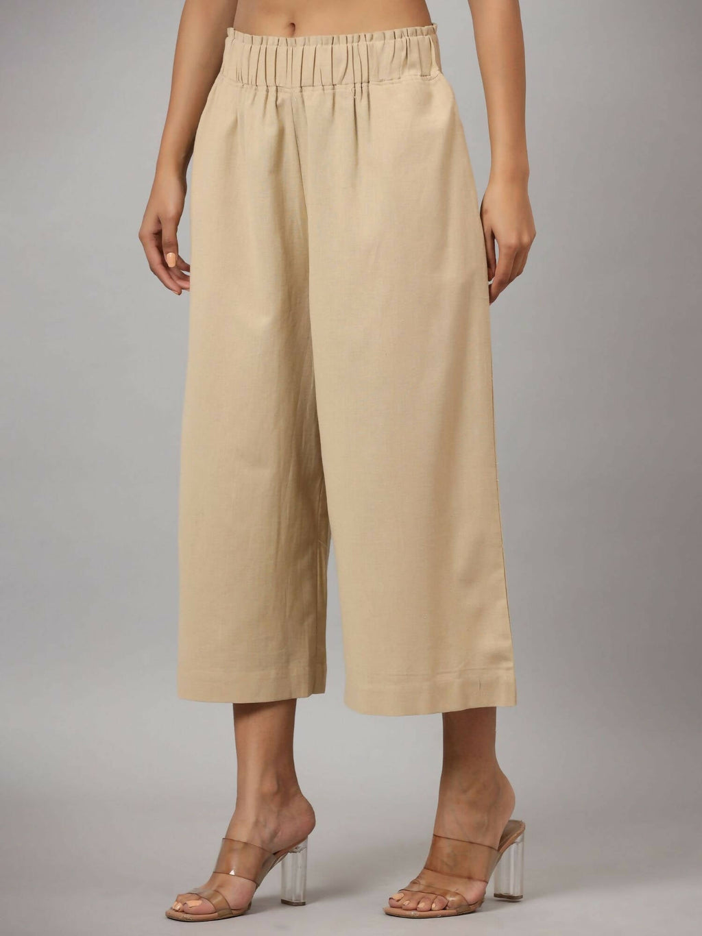 Juniper Women's Beige Cotton Flex Flared Culottes | Grocsy