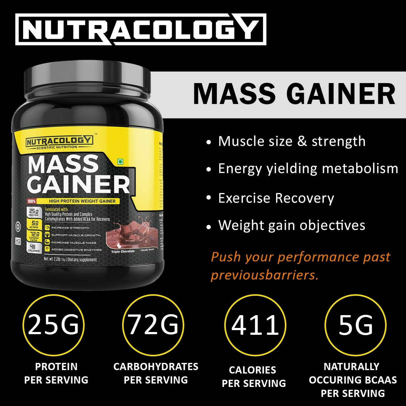 Nutracology Mass Gainer Gain Weight High Protein Weight Gainer With Enzyme Blend | Grocsy