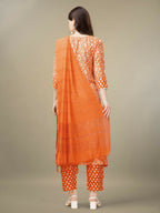 Jyoti Fashion Women's Orange Rayon Embroidery & Sequence work Kurta with Trouser & Dupatta | Grocsy