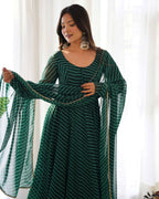 Lehenga Mart Designer Anarkali Suit With Kurta, Pant, Dupatta For Women-Bottle Green | Grocsy