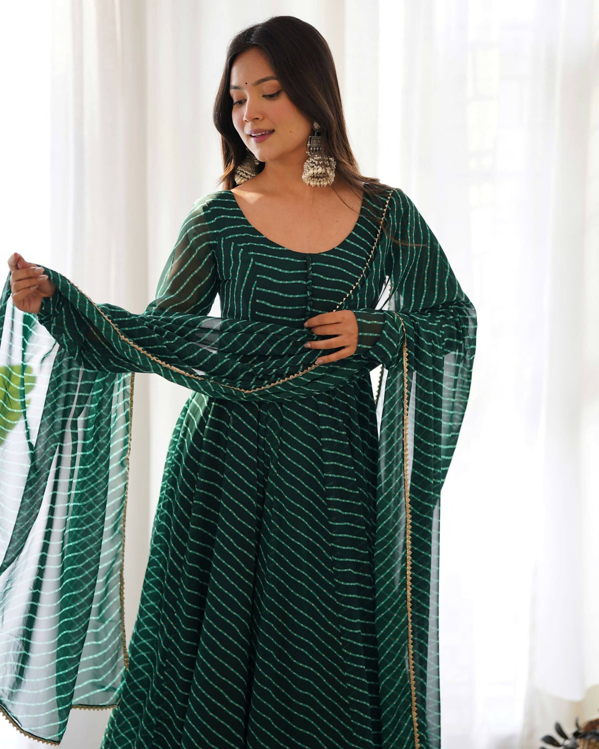 Lehenga Mart Designer Anarkali Suit With Kurta, Pant, Dupatta For Women-Bottle Green | Grocsy