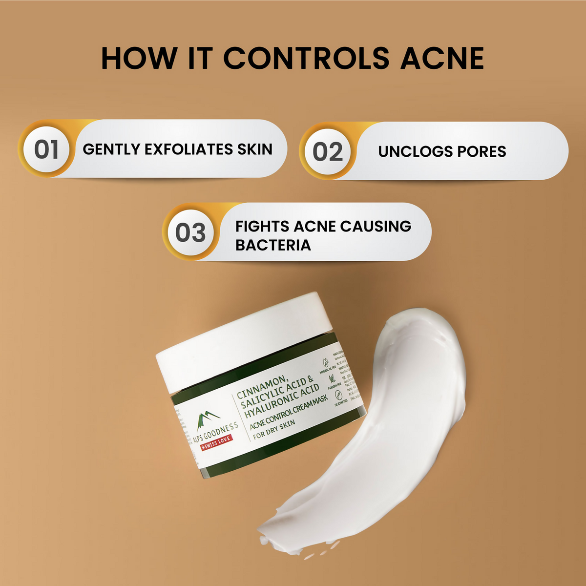 Alps Goodness Acne Control Face Mask for Dry Skin with Cinnamon, Salicylic Acid and Hyaluronic Acid | Grocsy