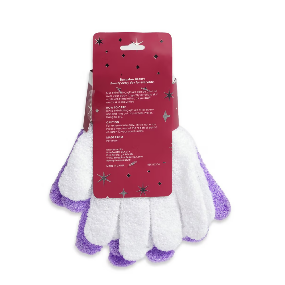 BUNGALOW BEAUTY Exfoliating Bath Gloves - White And Purple | Grocsy