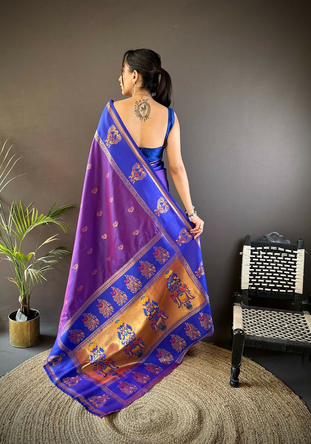 Joban Fashion Royal Blue Meenakari Weaving Paithani Sarees | Grocsy