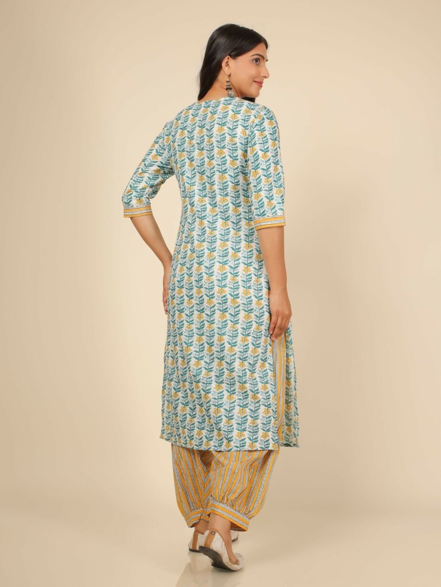 Aramya White Soft Cotton Floral Print Straight Kurta Set for Women | Grocsy