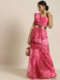 Pink Organza Printed Saree With Blouse Piece - Nivaa | Grocsy