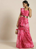 Pink Organza Printed Saree With Blouse Piece - Nivaa | Grocsy