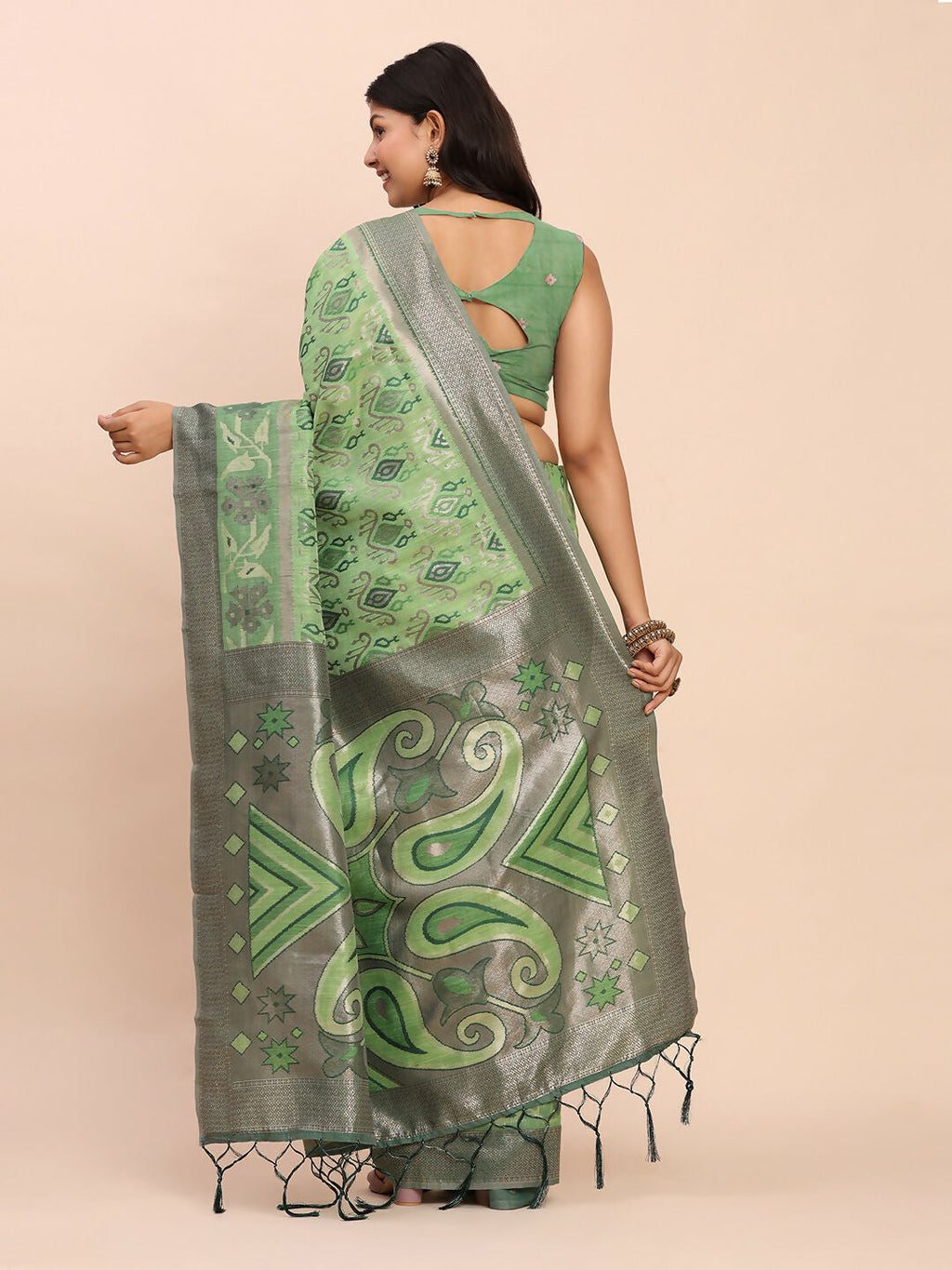 Shree Shyam Fashion Linen Cotton Green Saree | Grocsy