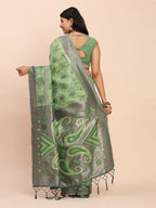Shree Shyam Fashion Linen Cotton Green Saree | Grocsy