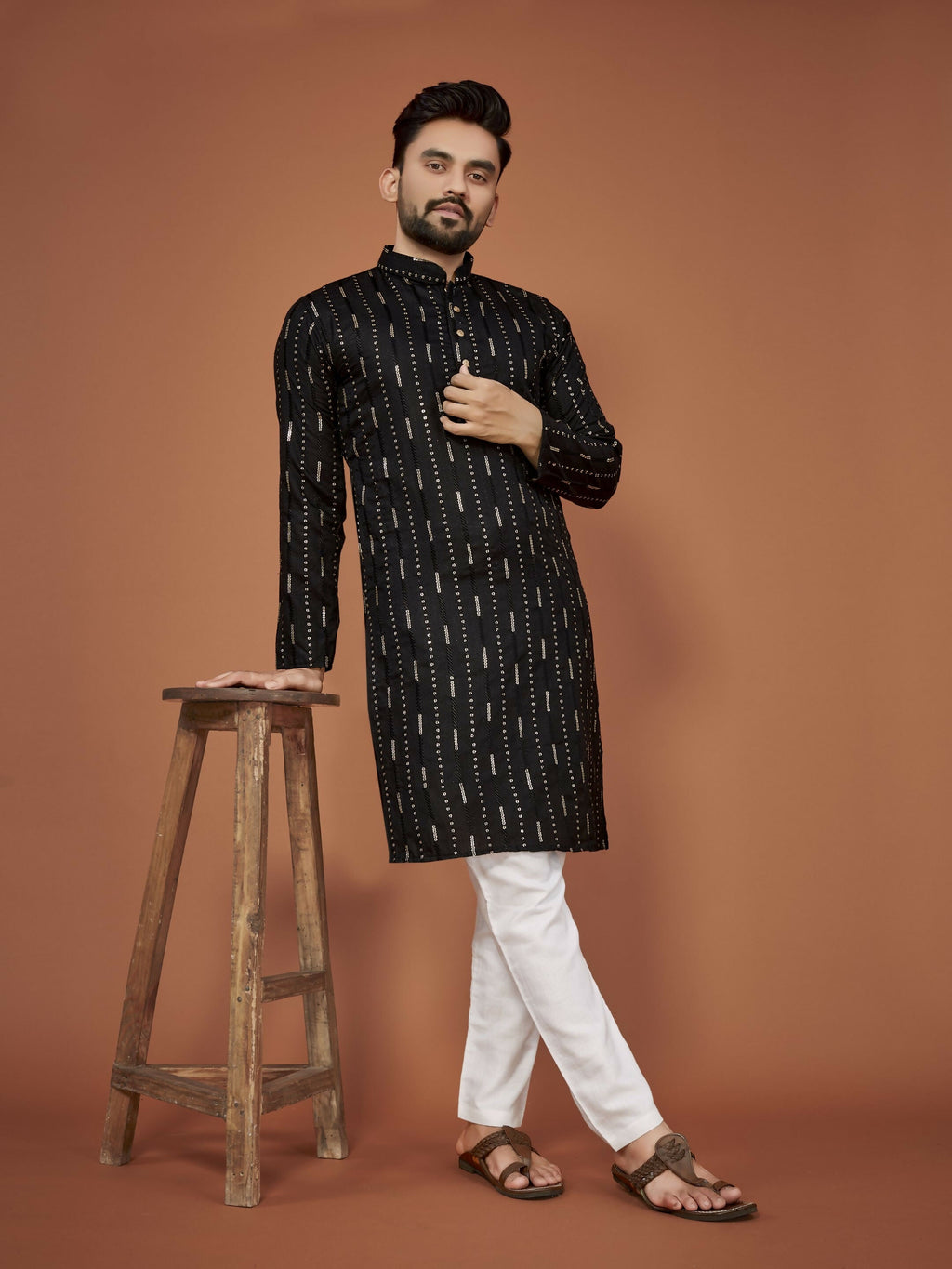 Anaita Black Embroidered Cotton Straight Kurta | Grocsy