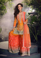 Anaita Orange Chinon Stitched Suit with Embroidery & Sequence Work | Grocsy