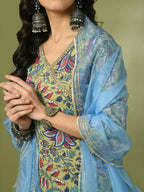 Myshka Women's Multi Printed Cotton Straight Party Kurta Set With Dupatta | Grocsy