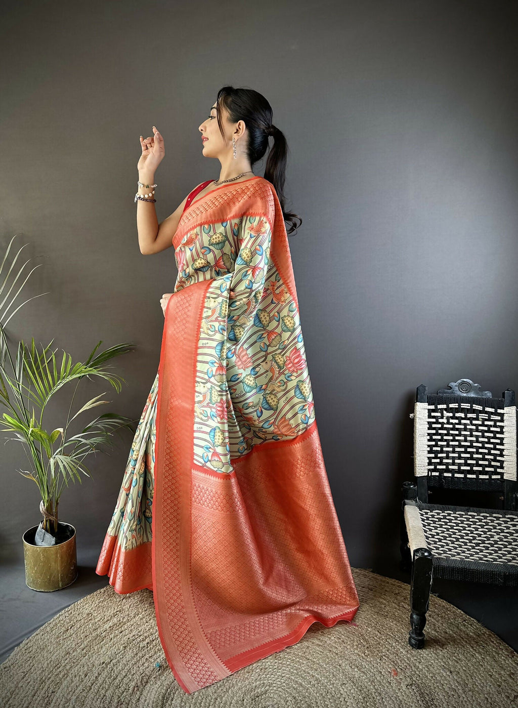 Joban Fashion Multi-Color Floral Digital Print Soft Lichi Silk Paithani Saree | Grocsy