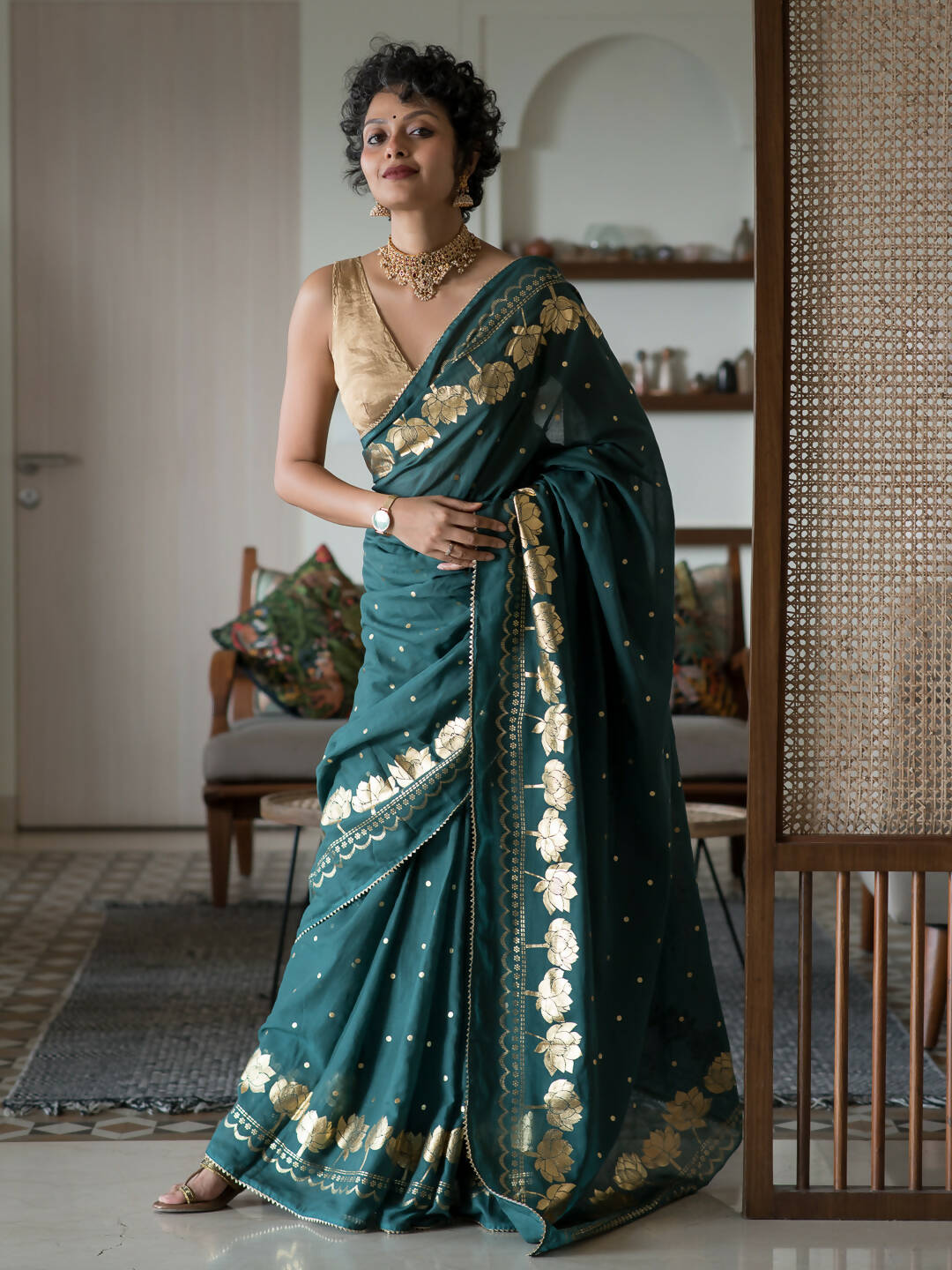 Suta Green Floral Cotton Blend Saree | Grocsy