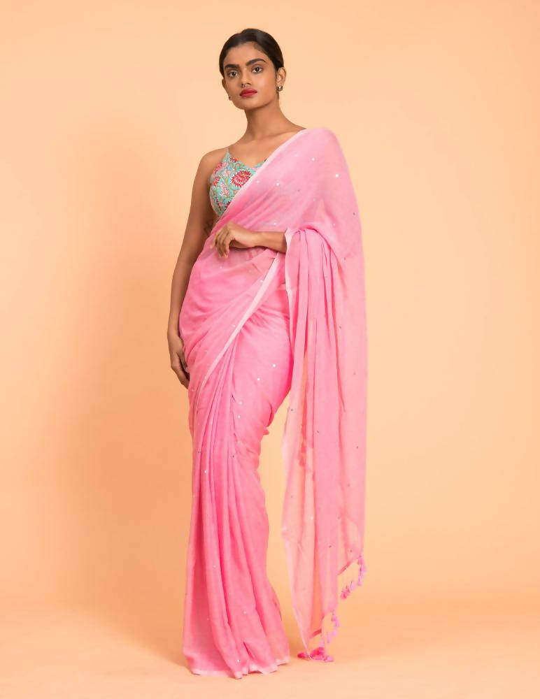Suta Pink Embellished Sequinned Pure Cotton Saree | Grocsy