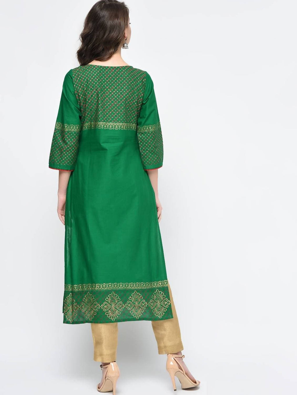 Cheera Hand Block Print Green Color Straight Kurta | Grocsy