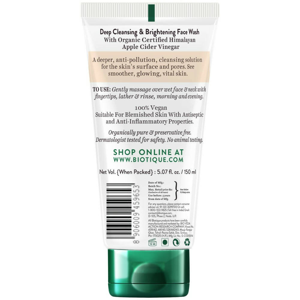 Biotique Apple Cider Vinegar Deep Cleansing & Brightening Face Wash | Grocsy