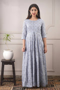 Partywear Designer Hand Screen and Foil Print Lightsteelgrey Pure chanderi Gown - Anbazaar | Grocsy