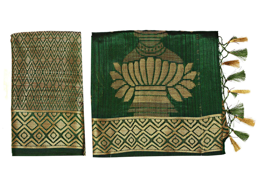 Mimosa Women's Dark Green Kanchipuram Art Silk Saree | Grocsy