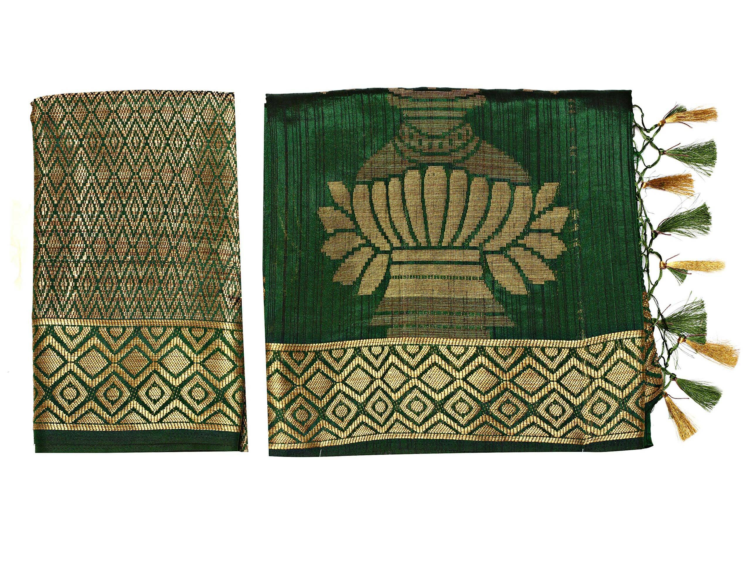 Mimosa Women's Dark Green Kanchipuram Art Silk Saree | Grocsy