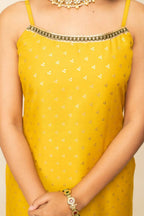 FIORRA Women's Yellow Silk Blend Straight Kurta Palazzo Set With Dupatta | Grocsy