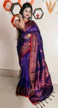 Exclusive Collection Beautiful Linen Banarashi Violet Pure Cotton Handloom Saree With Running Blouse Piece | Grocsy