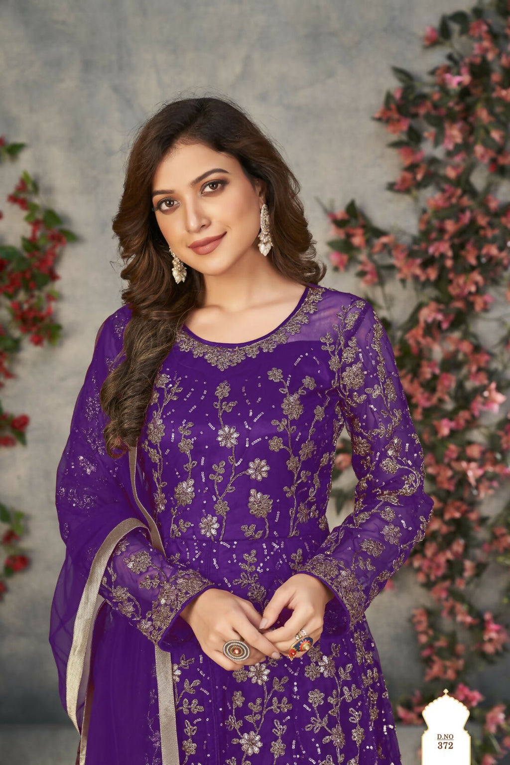 Anaita Purple Embroidered Net Stitched Anarkali suit | Grocsy