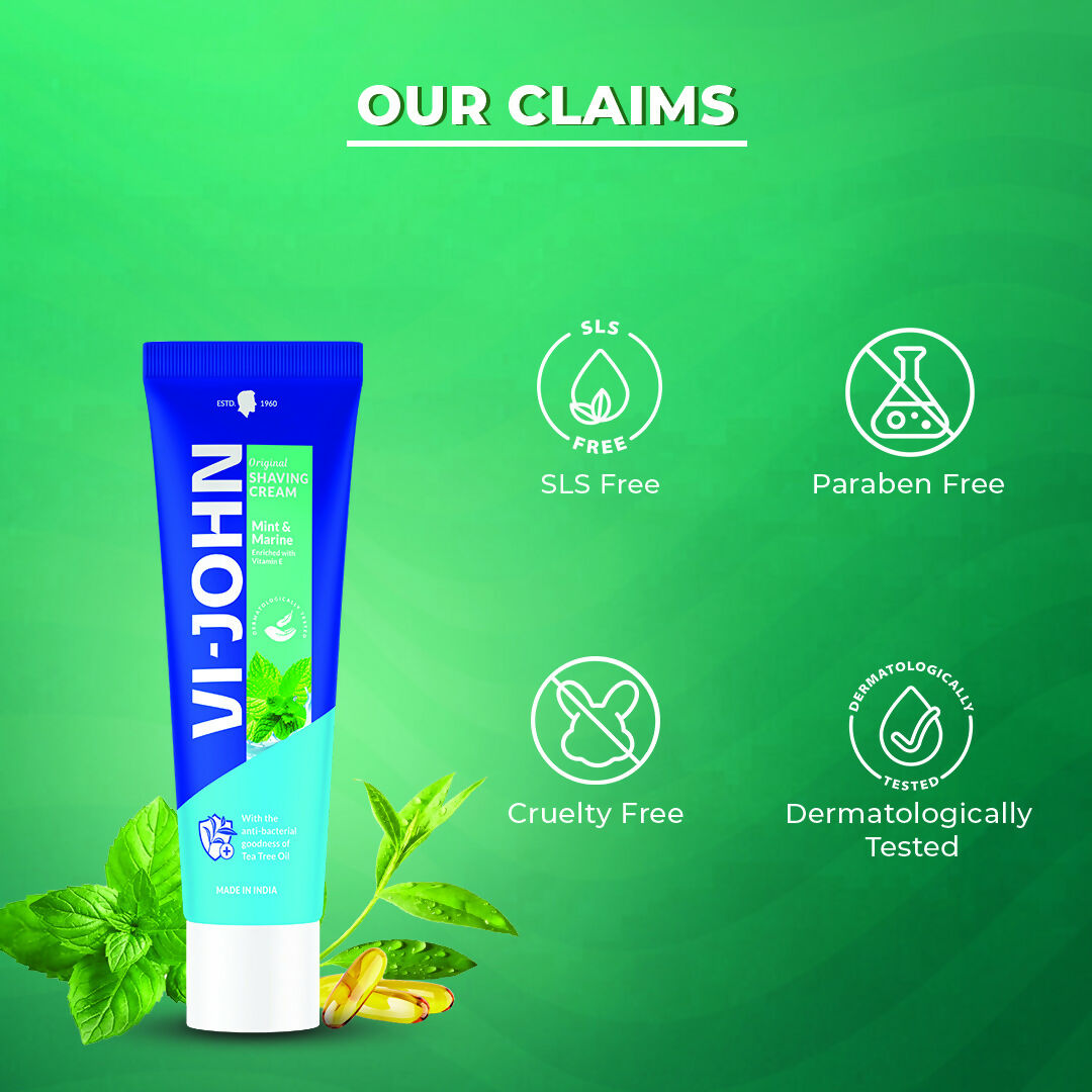 VI-JOHN Dermatologically Tested Vitamin-E enriched Anti Bacterial Mint & Marine Shaving Cream | Grocsy