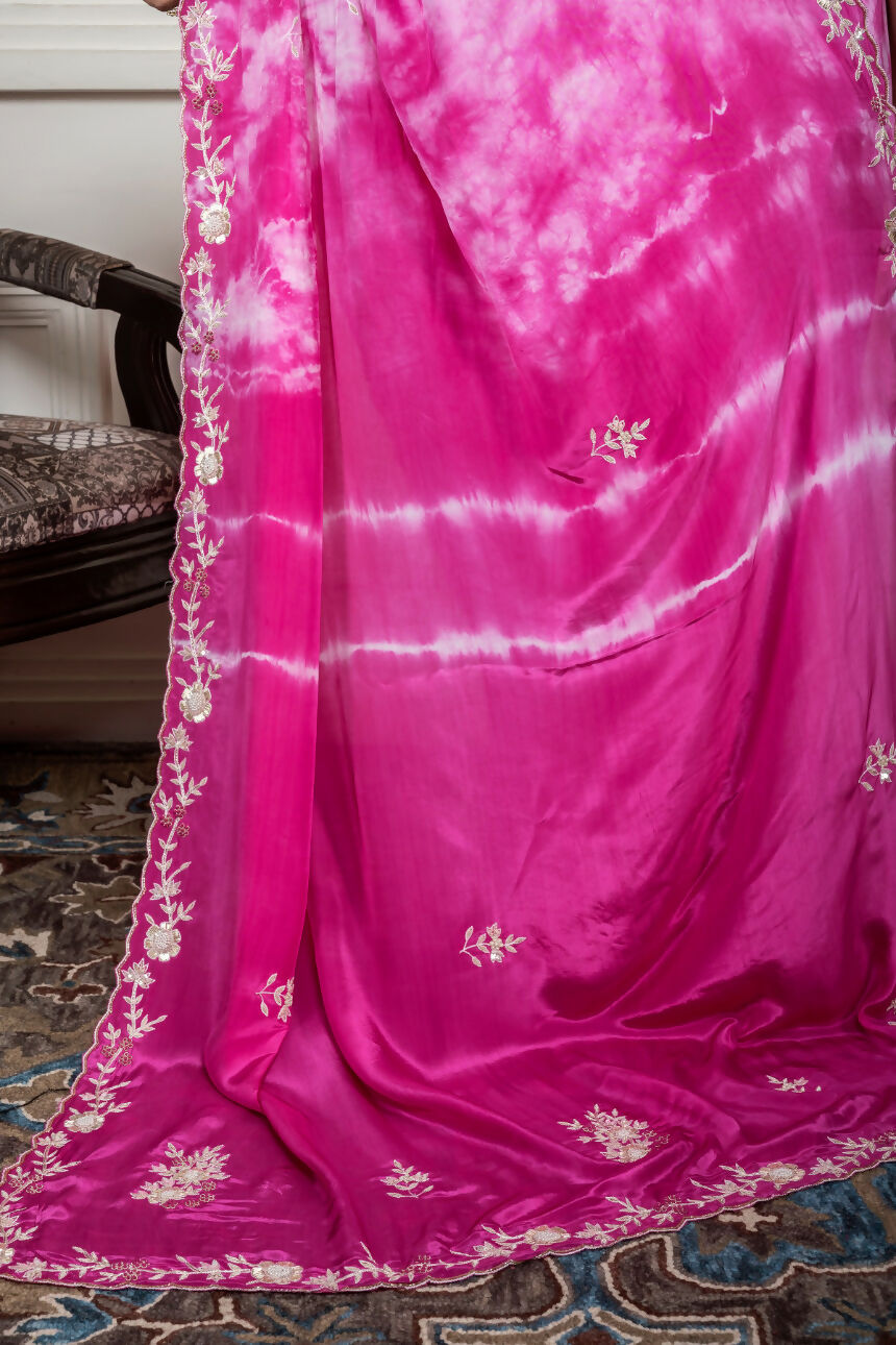 Morchari Pink Crepe Hand Embroidery Saree And Stitched Blouse | Grocsy