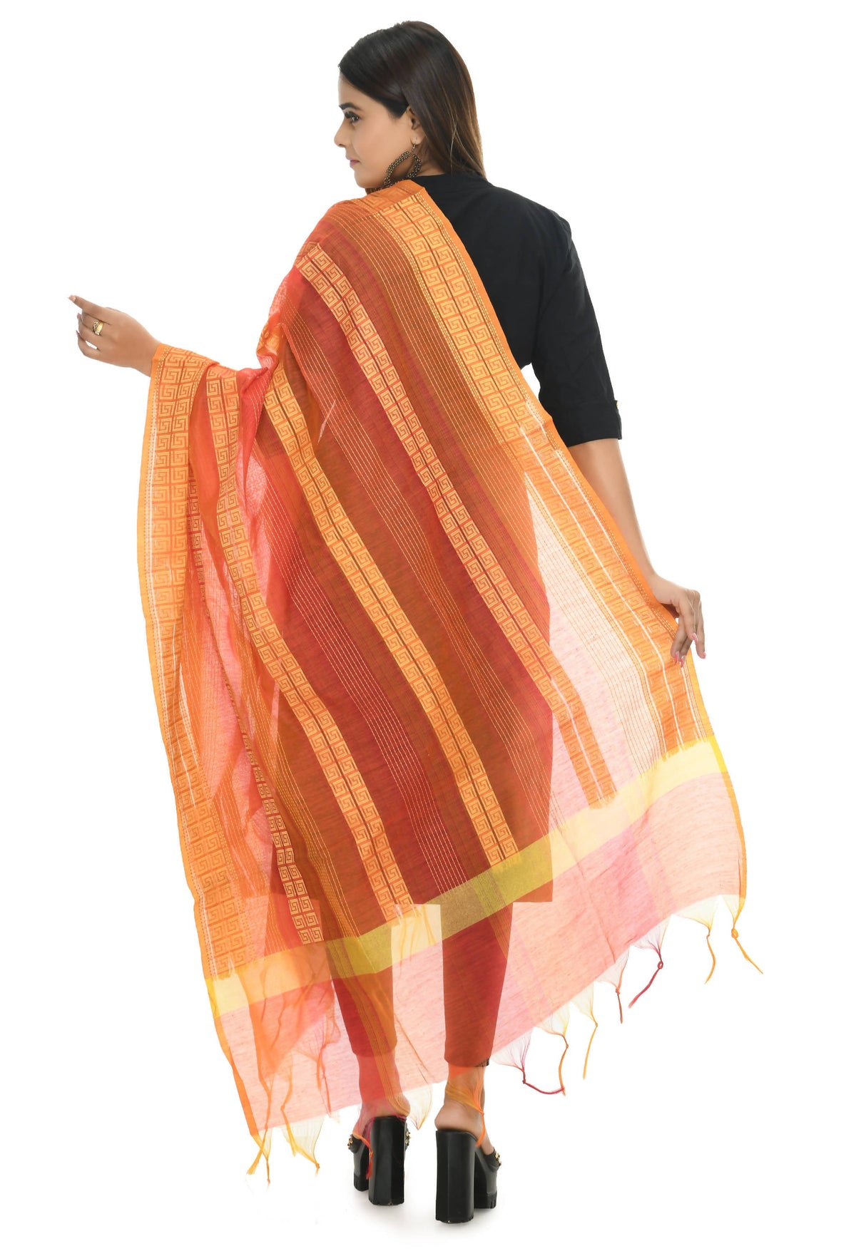 Mominos Fashion Moeza Handloom Cotton Orange Tone Dupatta | Grocsy